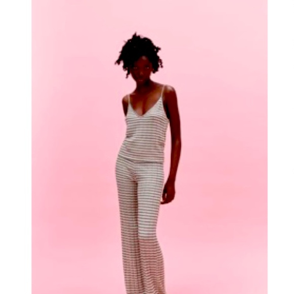 ZARA MATCHING BLACK / ECRU TANK FLARE SET